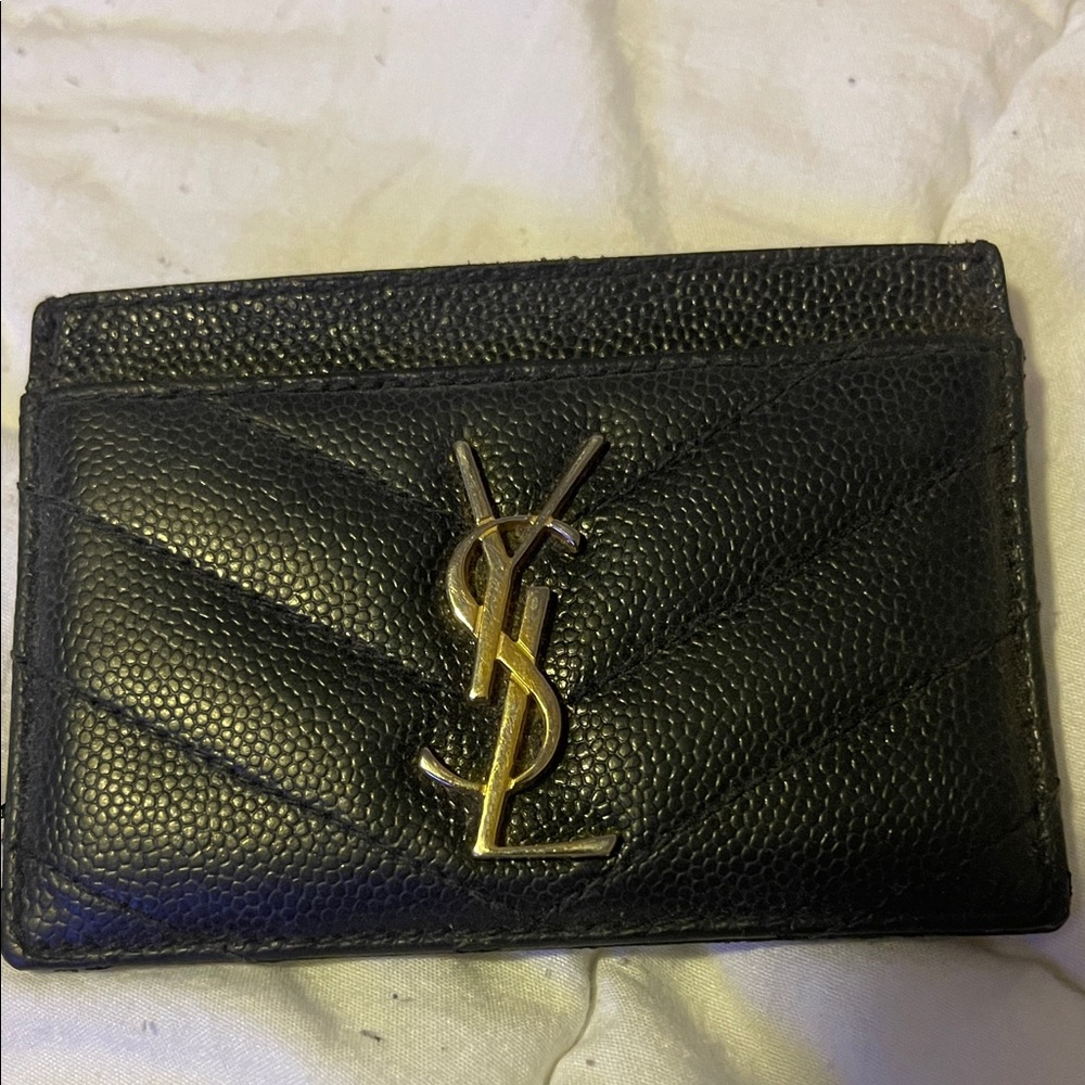 Yves Saint Laurent Black Card Holder with Gold Logo